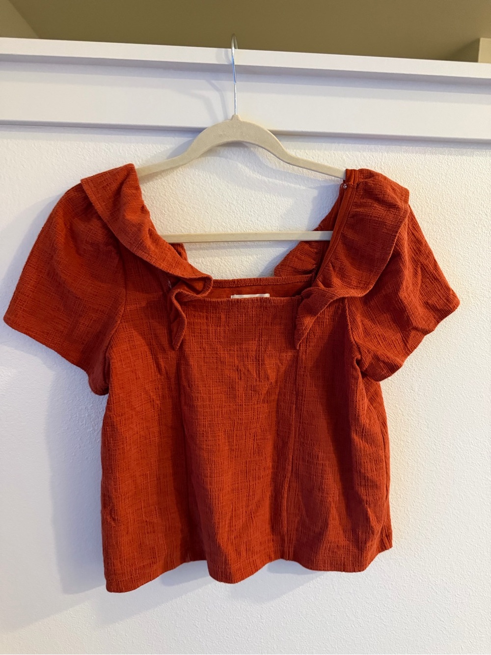 Madewell Rust Red Square-Neck Puff Sleeve Top
